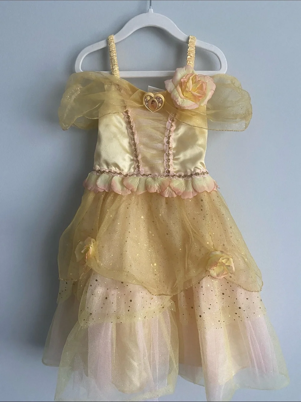 Disney Store Princess Belle dress size 4 little girl With roses Pink and yellow